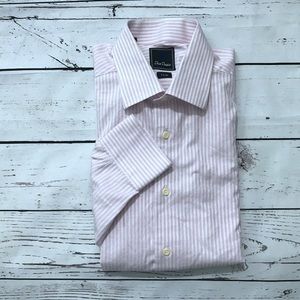 DAVID DONAHUE - Pink Trim Fit Stripe Dress Shirt